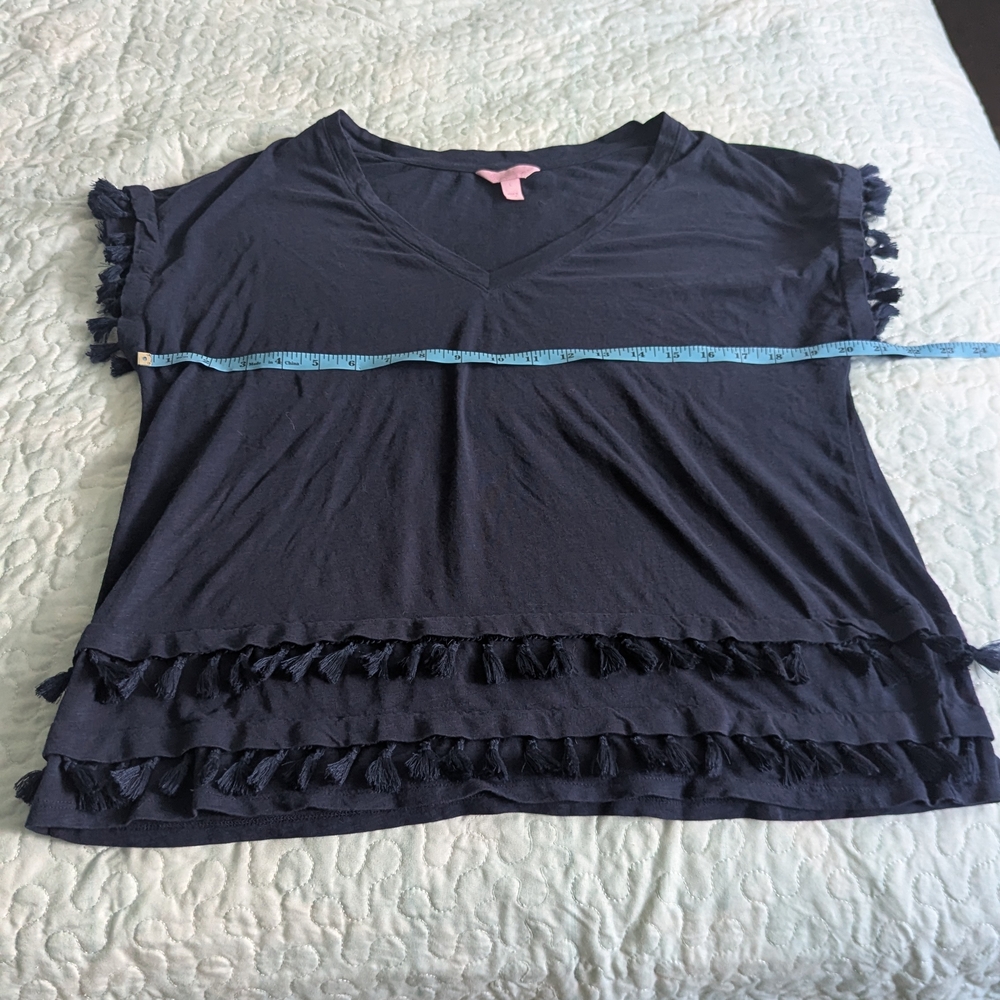 Navy Blue Women's Top with Tassel Details